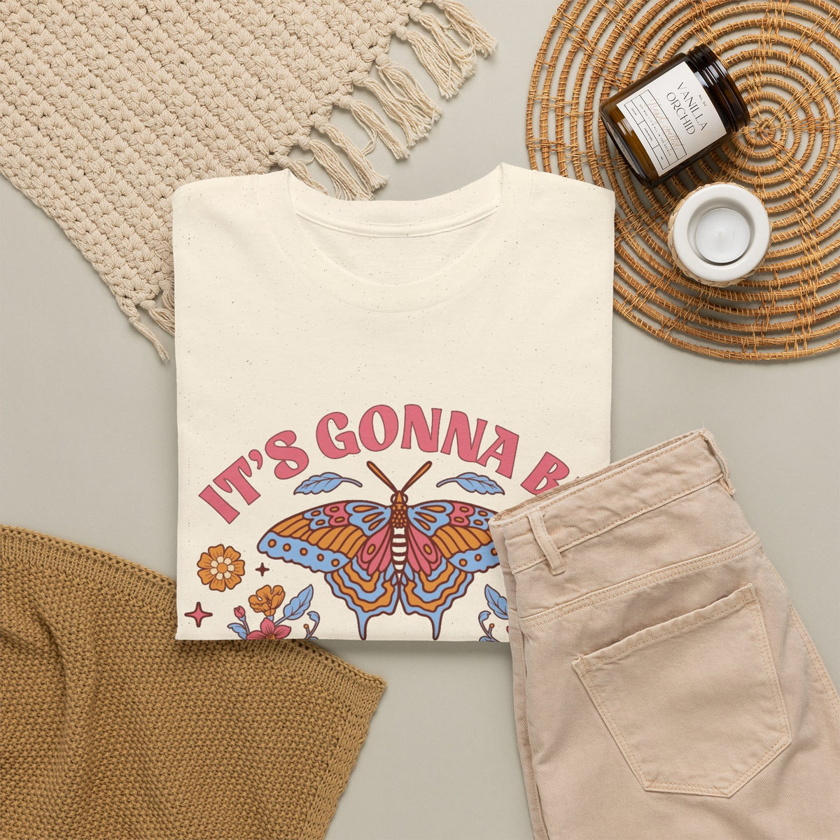 Its Gonna Be Alright Graphic T Shirt Men's Butterfly Heavy Cotton Tee