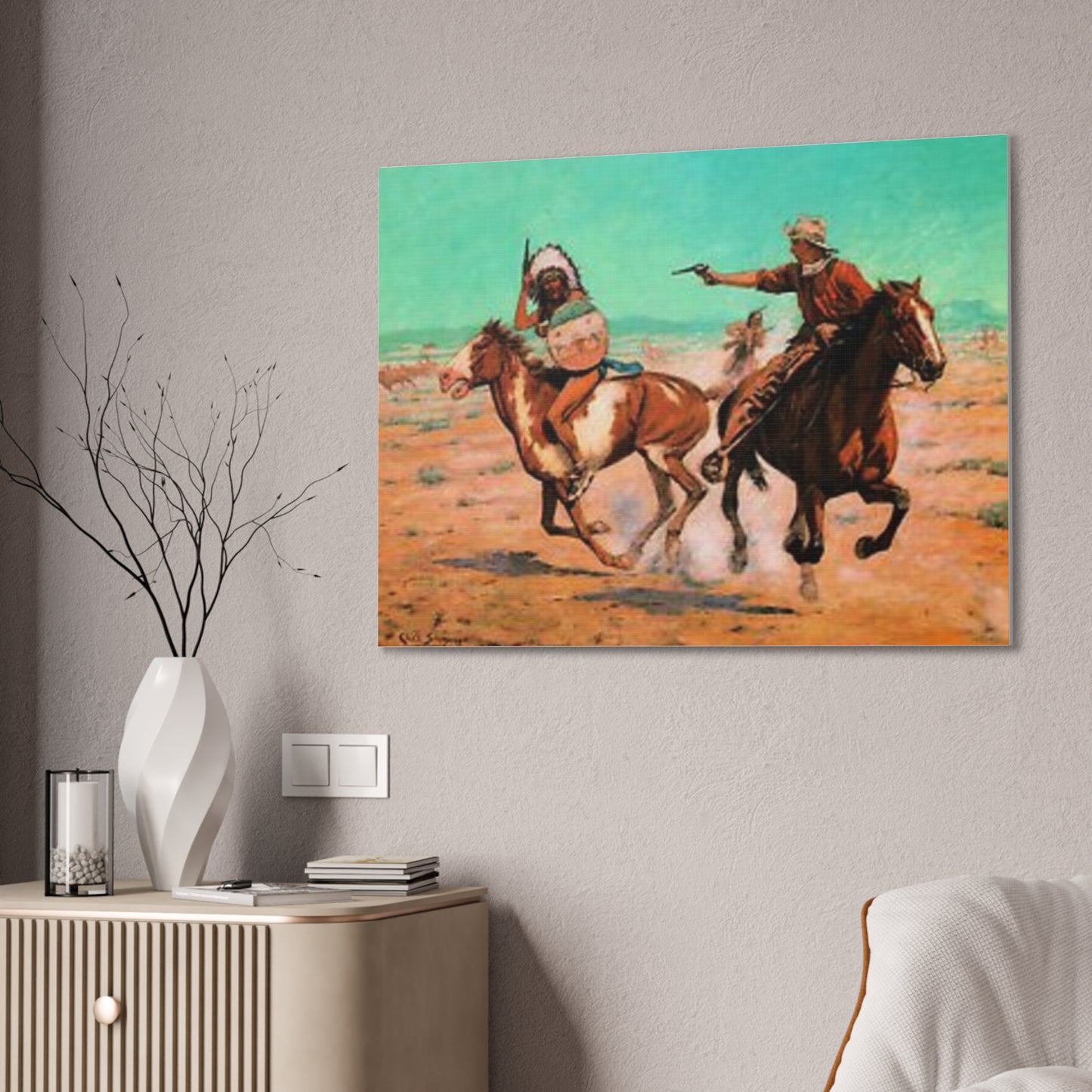 Cowboys And Indians Western AMERICA USA New Print Canvas Stretched, 0.75"