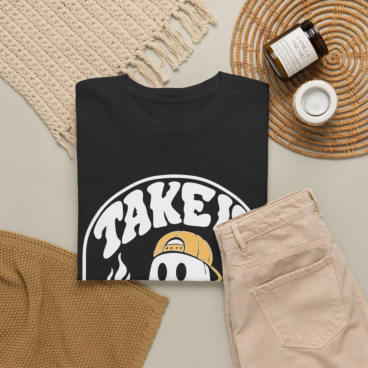 Take It Easy Ghost Graphic T Shirt Men's Heavy Cotton Tee
