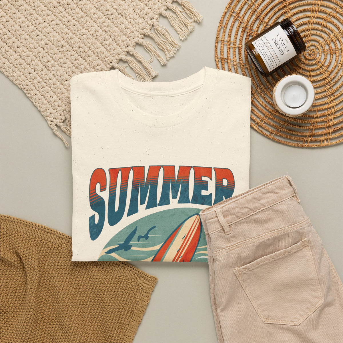 Summer Vibes Beach Surfing Graphic T Shirt Men's Heavy Cotton Tee