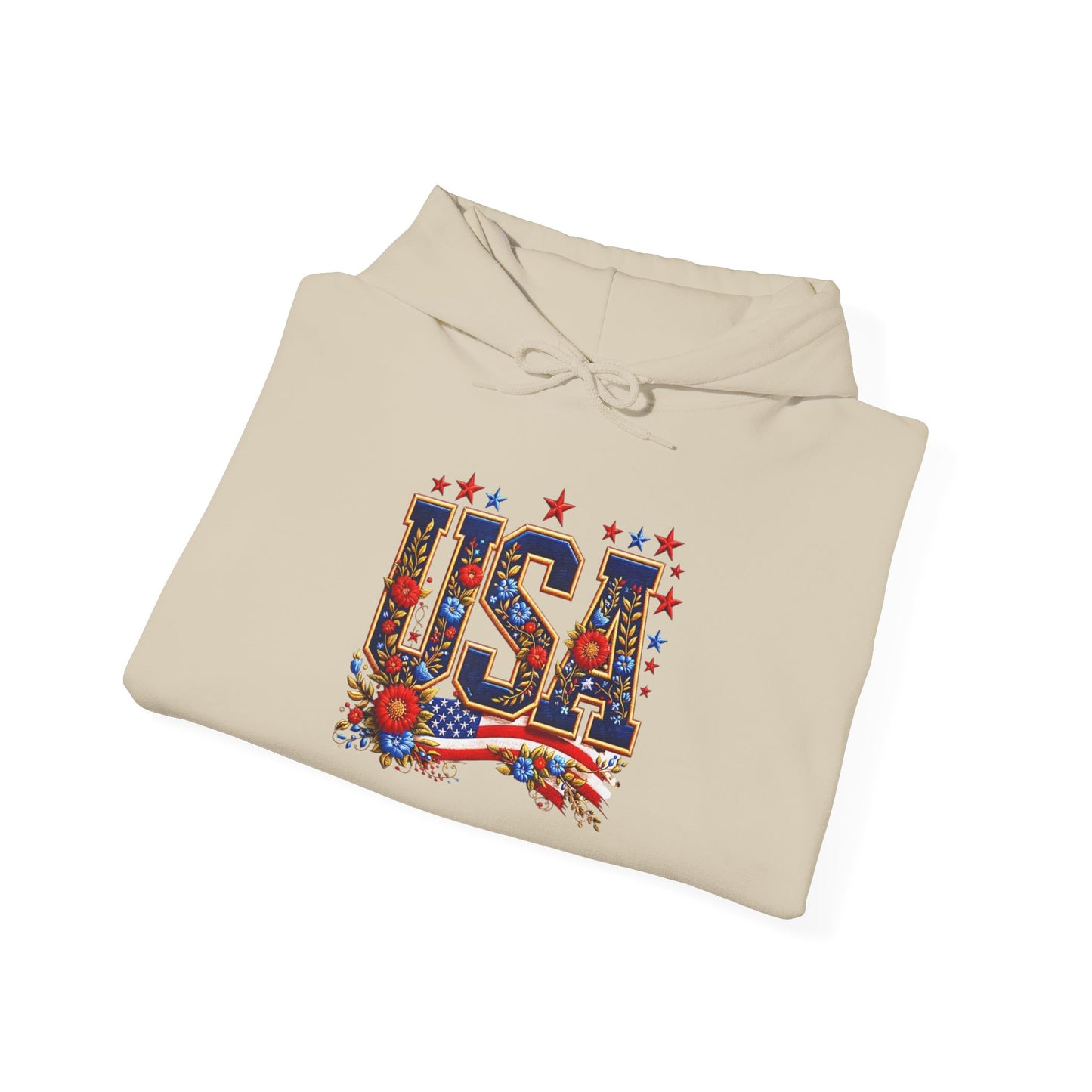 USA Floral America Graphic Hoodie Unisex Heavy Blend™ Hooded Sweatshirt