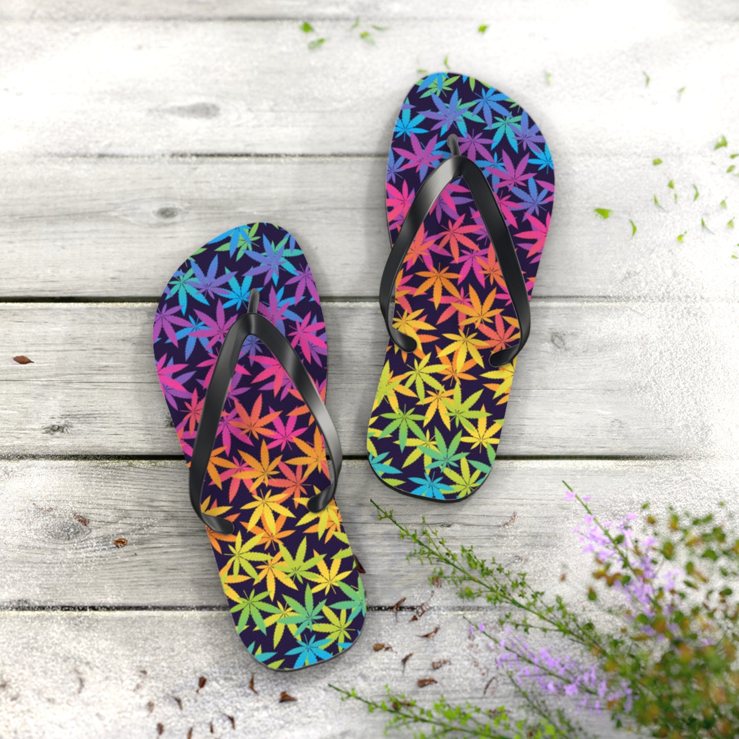 WAVES And SUN Co Sandals Marijuana - Flip Flops -Slides Summer Beach BRAND NEW