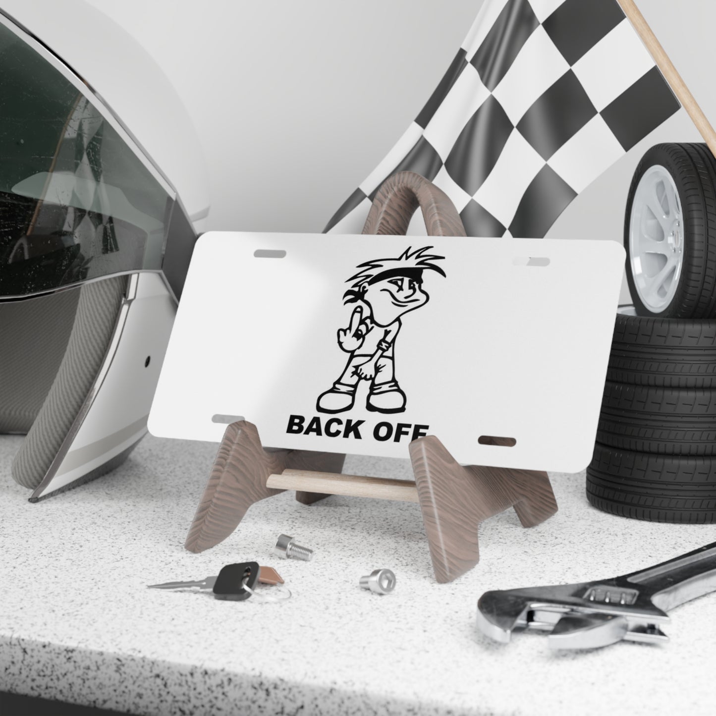 Back Off Funny Middle Finger Retro Vanity License Plate