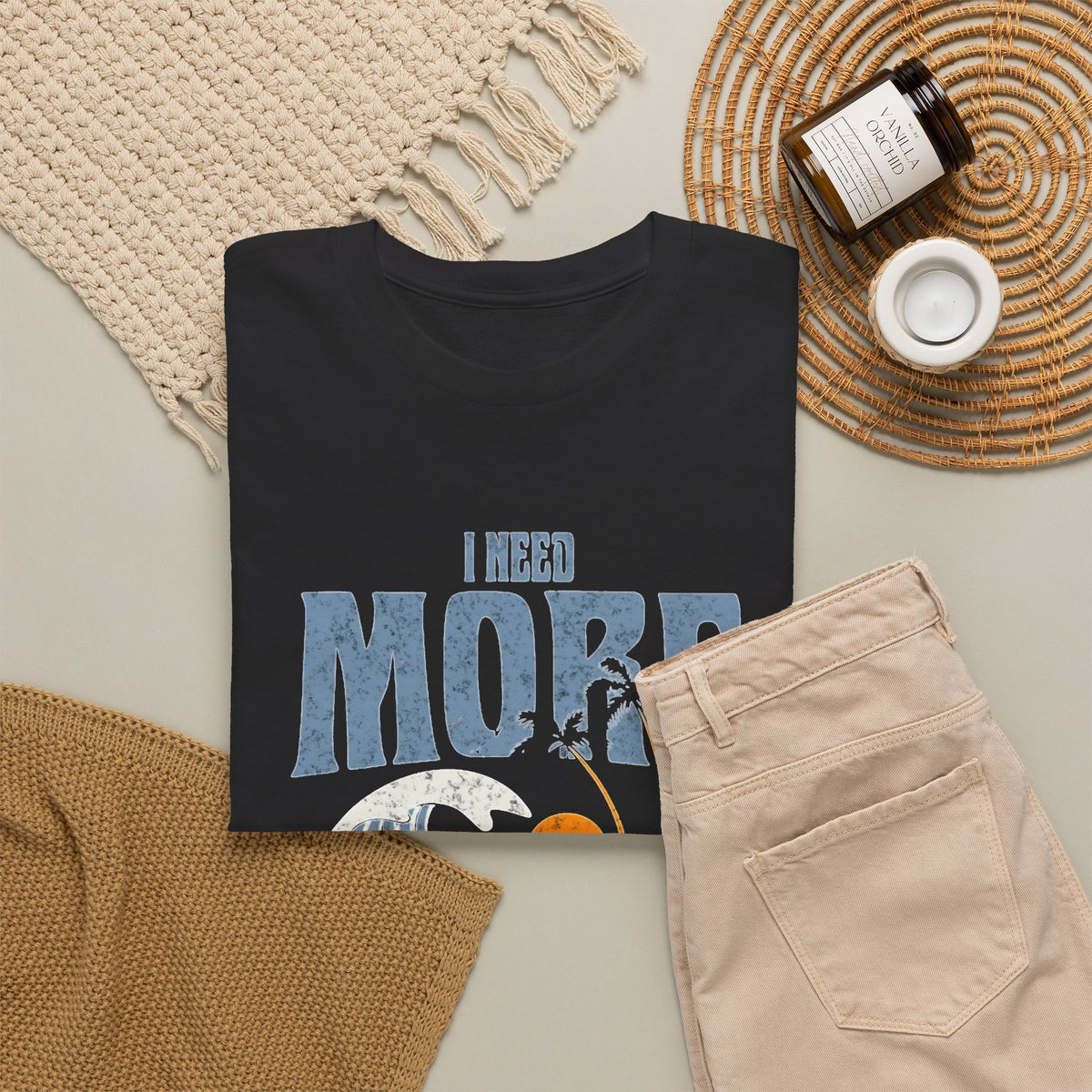 I Need More Waves Surfing Retro Graphic T Shirt Men's Heavy Cotton Tee