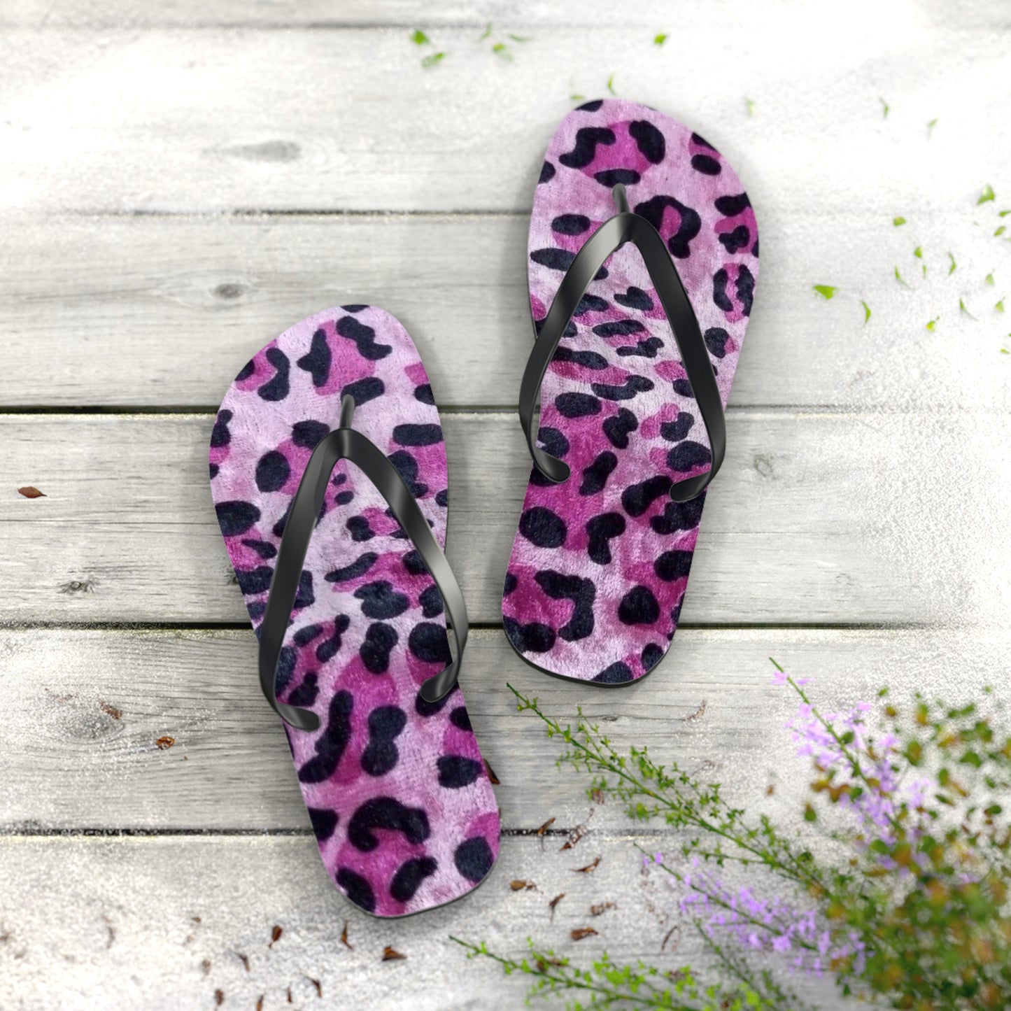Pink Leopard Beach Sandals, Slides for Summer, Flip Flops, Water Resistant