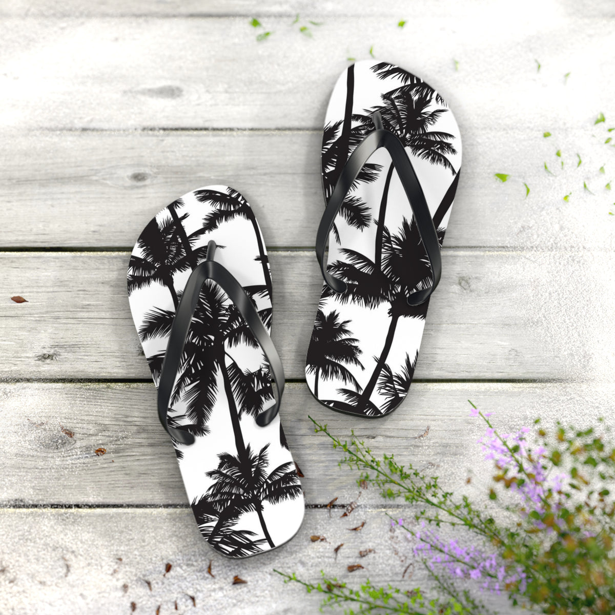 Black And White Palm Trees Sandals Summer Flip Flops Slides BRAND NEW