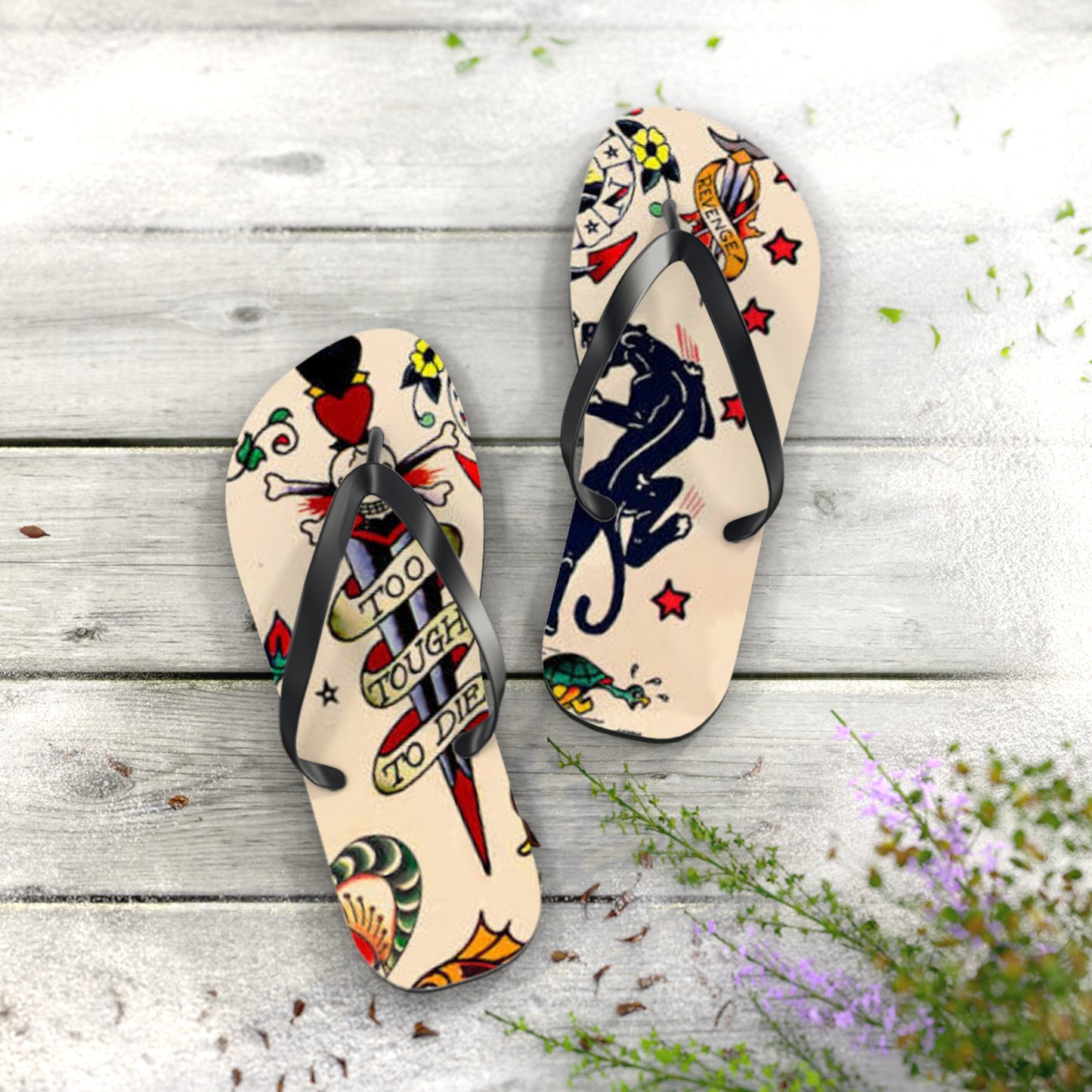 Sailor Jerry Tattoos Sandals, Beach Shoes, Vacation Flip Flops, Pool Slides