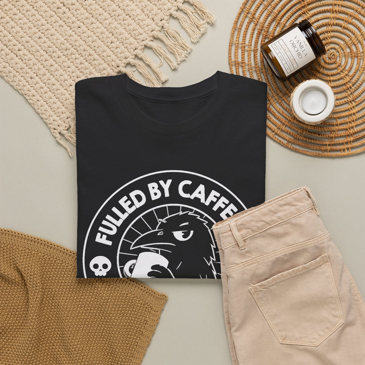 Fueled By Sarcasm And Caffeine Graphic T Shirt Men's Funny Heavy Cotton Tee