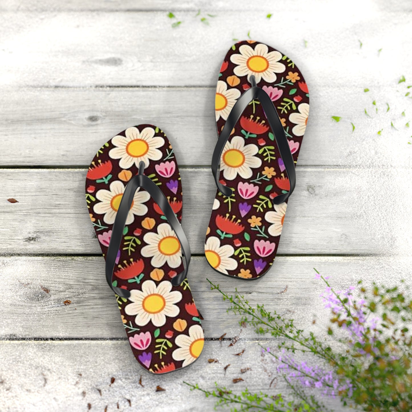 Waves And Sun Sandals Flower Bouquet Summer Flip Flops Slides BRAND NEW