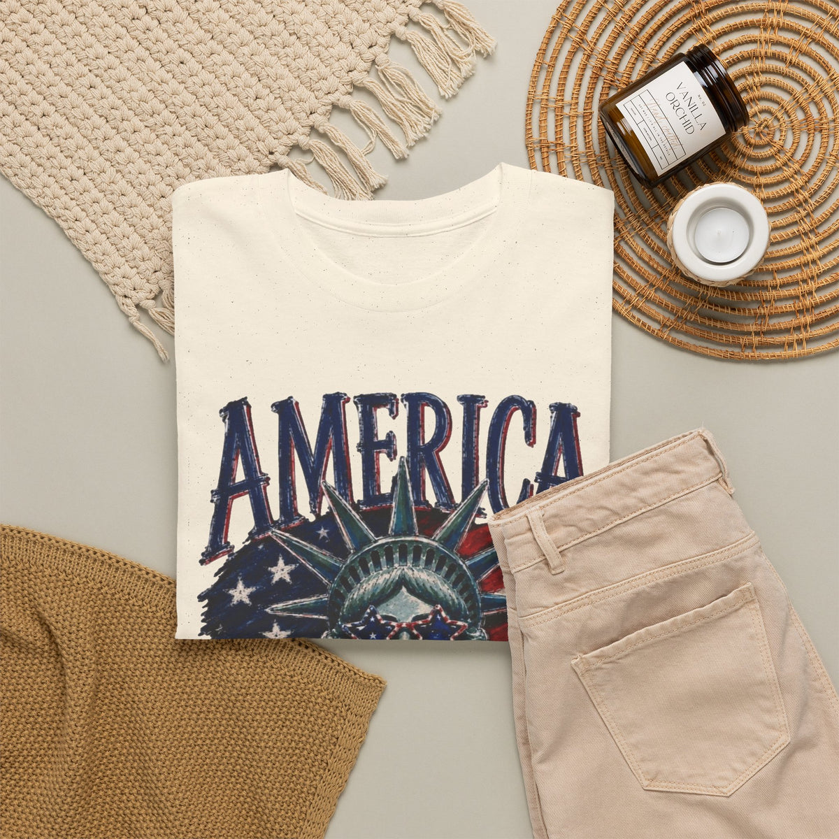 America Statue Of Liberty Graphic T Shirt Men's Heavy Cotton Tee