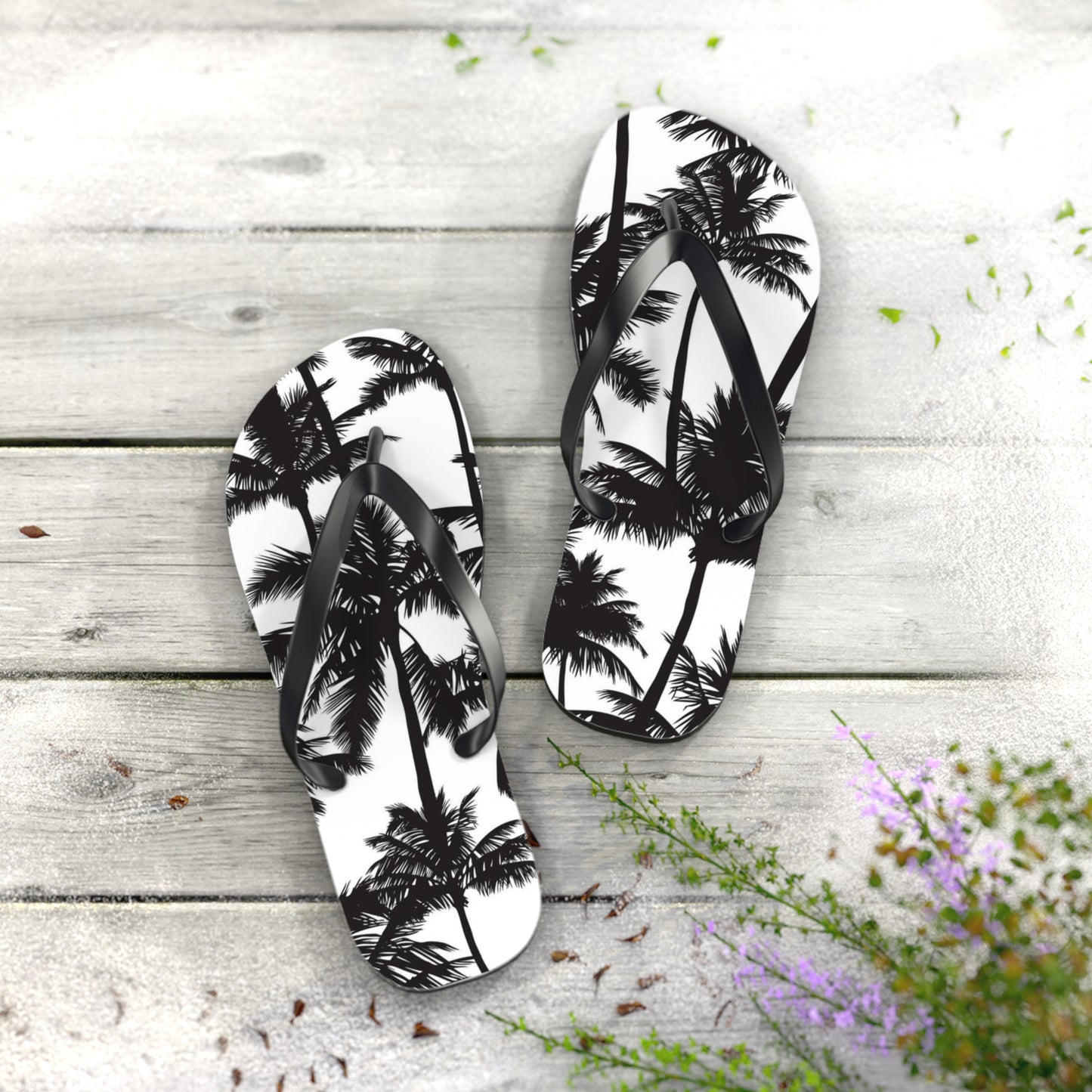Black And White Palm Trees Sandals Summer Flip Flops Slides BRAND NEW