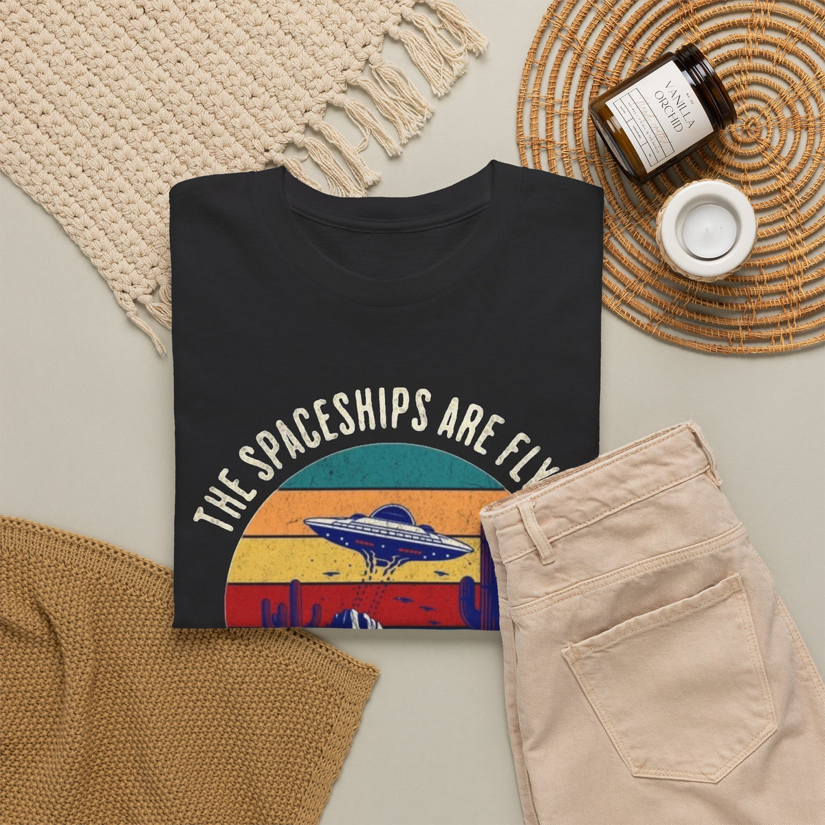 The Spaceships Are Flying Graphic T Shirt Men's Heavy Cotton Tee