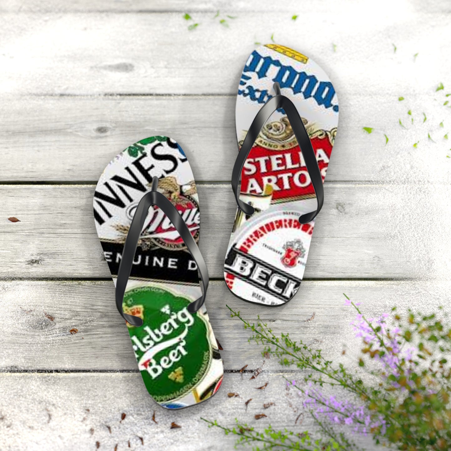 Beer Labels Summer Sandals, Beach Shoes, Vacation Flip Flops, Pool Slides