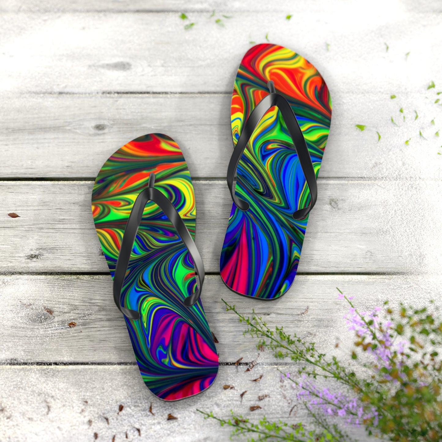 Marble Rainbow Design Flip Flops, Sandals Slides, Summer Footwear, Brand New