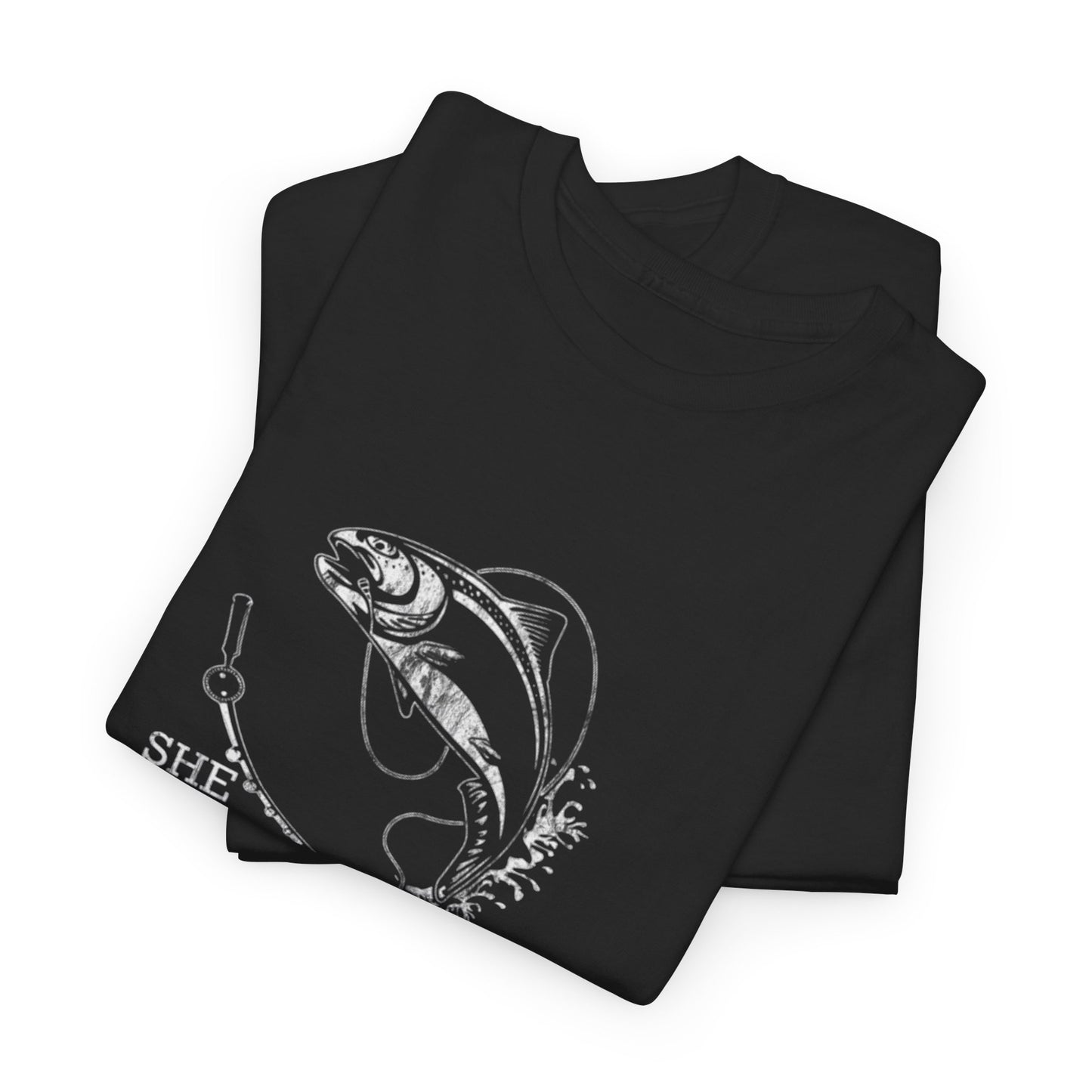 Funny Fishing She Swallowed It Graphic T Shirt NEW ADULT Unisex Heavy Cotton Tee