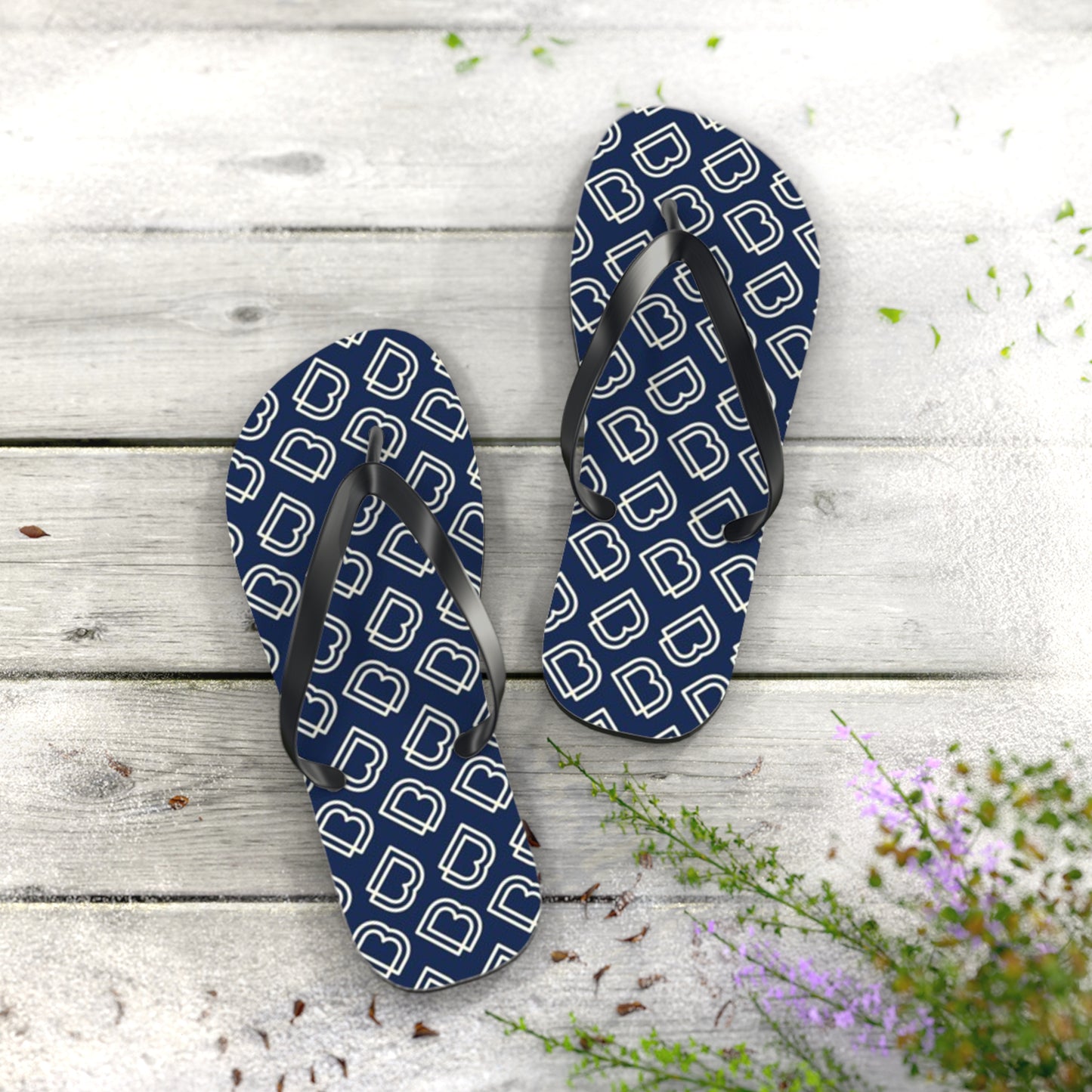 Blue Monogram Flip Flops, Sandals Slides, Summer Footwear, Brand New