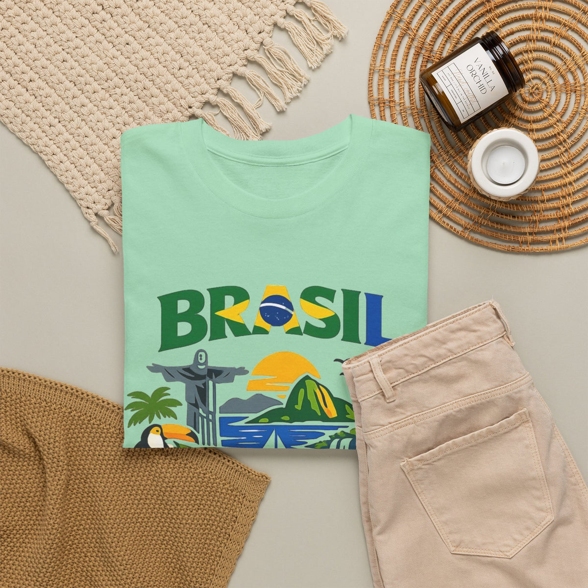 Brazil Flag Retro Graphic T Shirt Men's Heavy Cotton Tee
