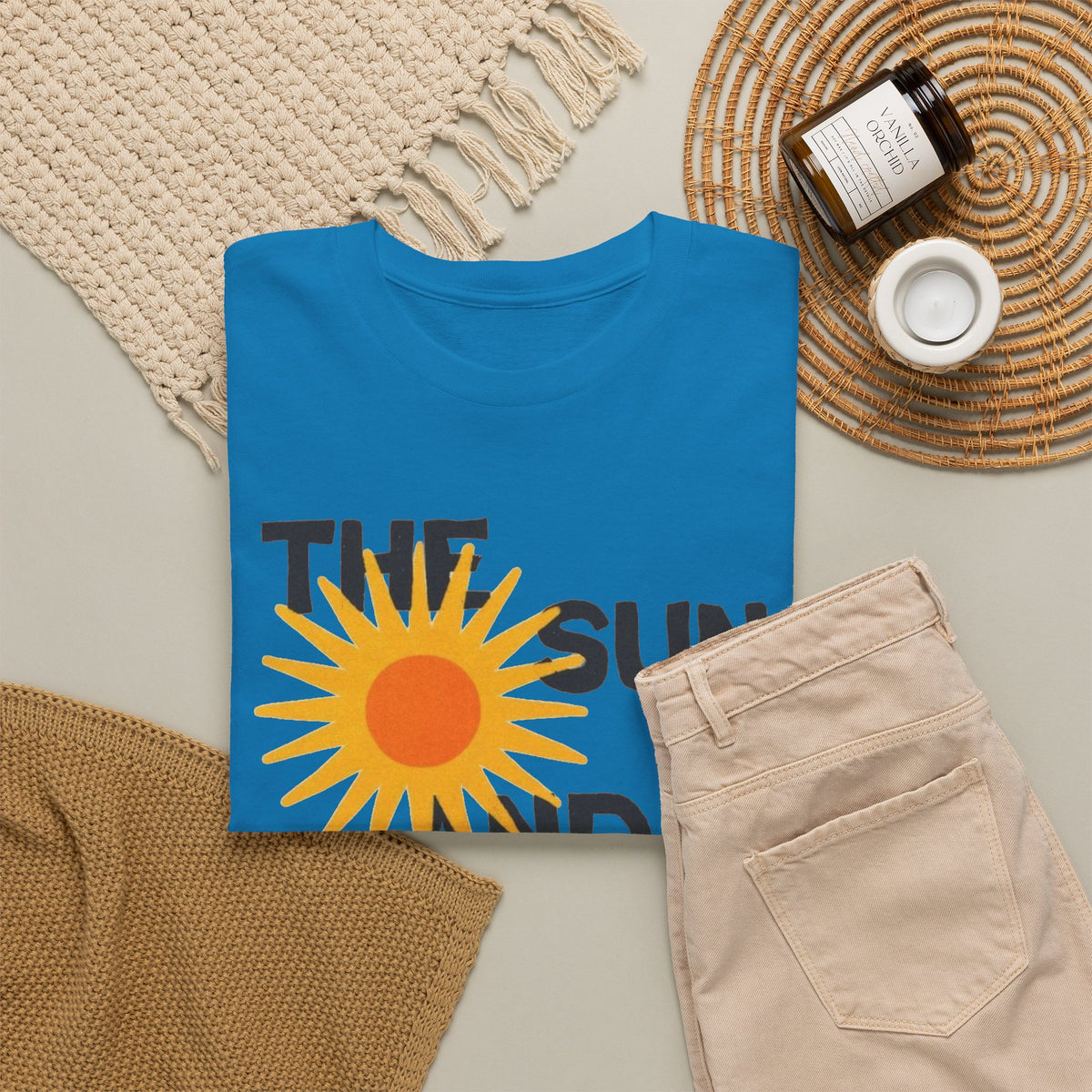 The Sun And The Sea Graphic T Shirt Retro Men's Heavy Cotton Tee