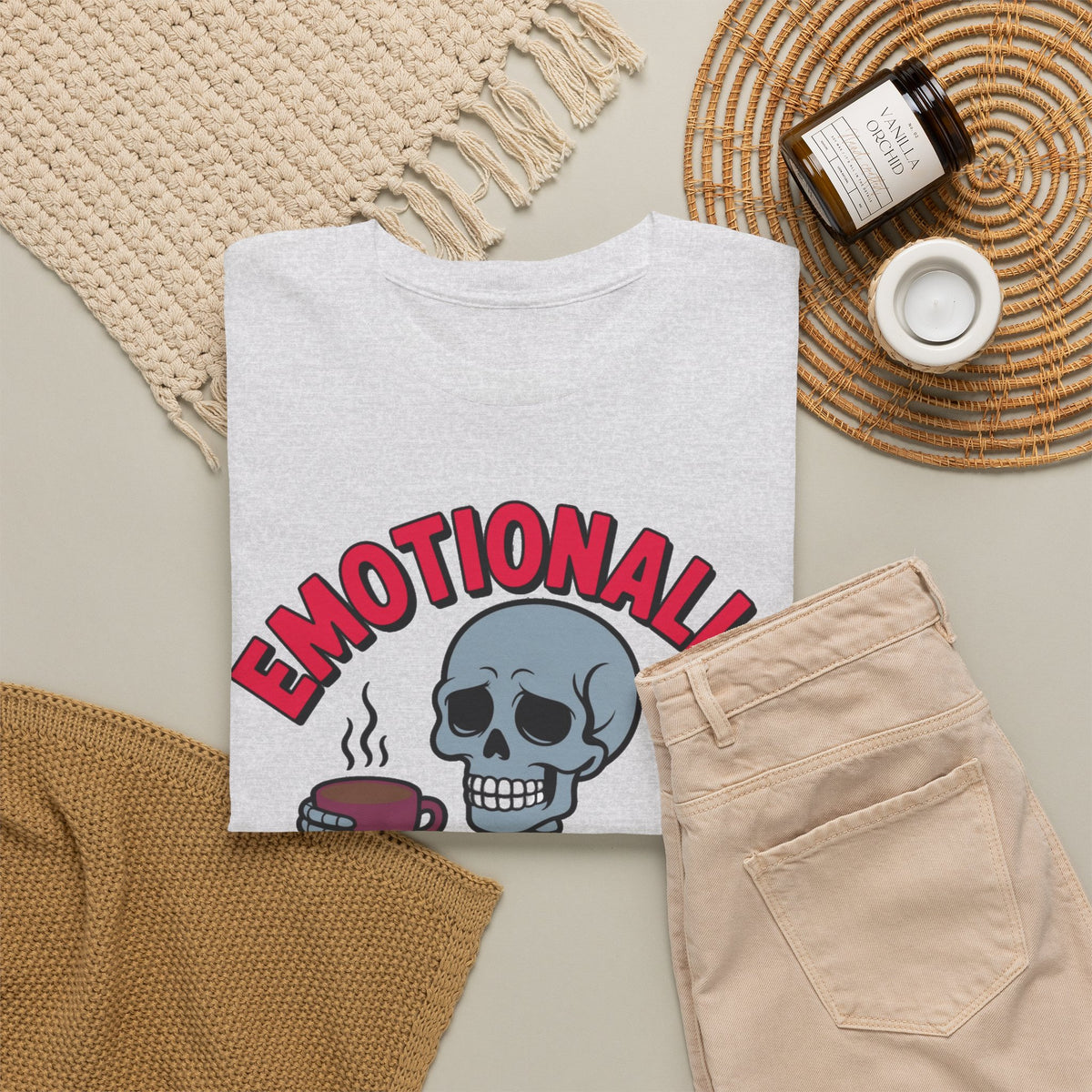 Emotionally Bone-Dry Skeleton Coffee Tee Funny Men's Tee