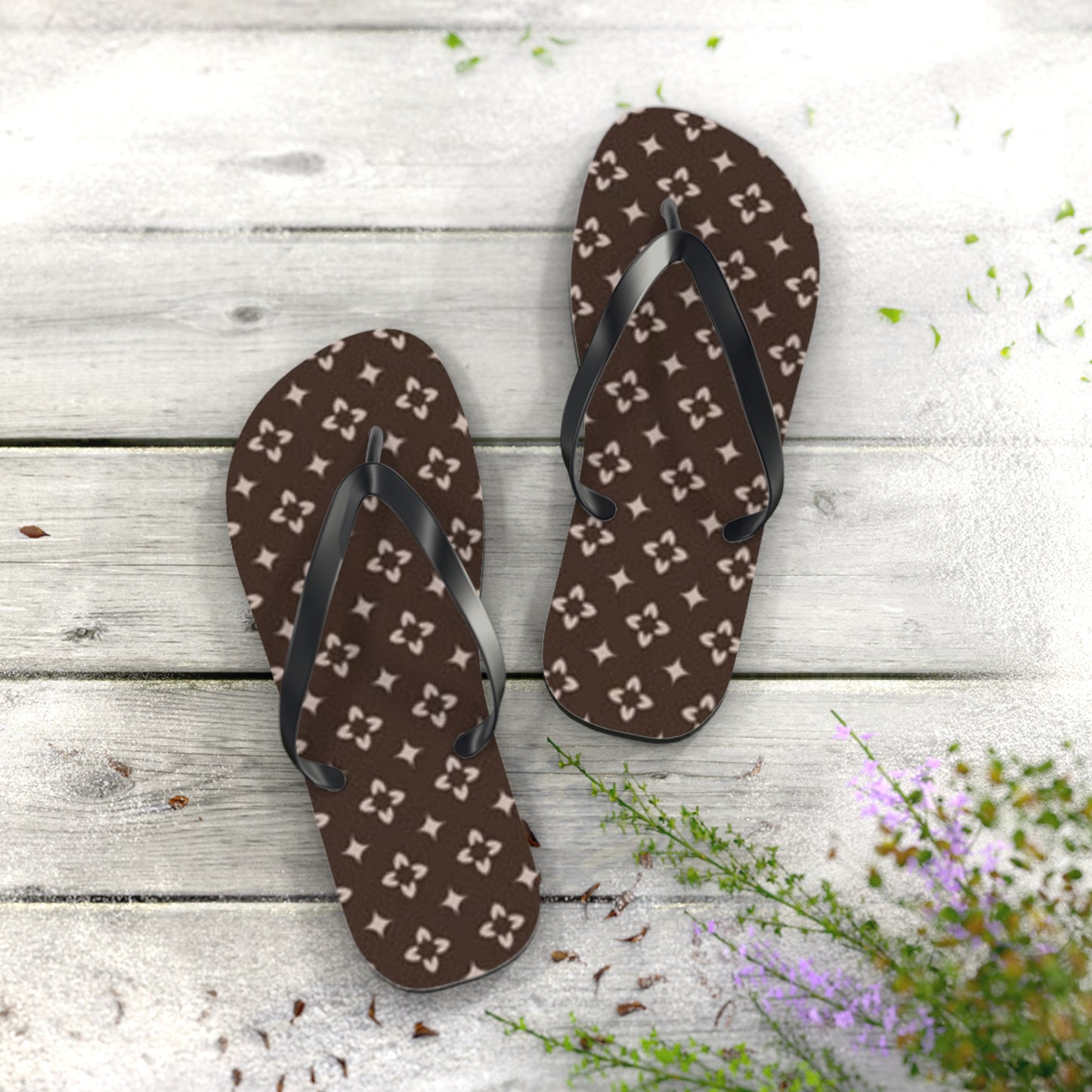 Brown And White Monogram Flip Flops, Sandals Slides, Summer Footwear, Brand New