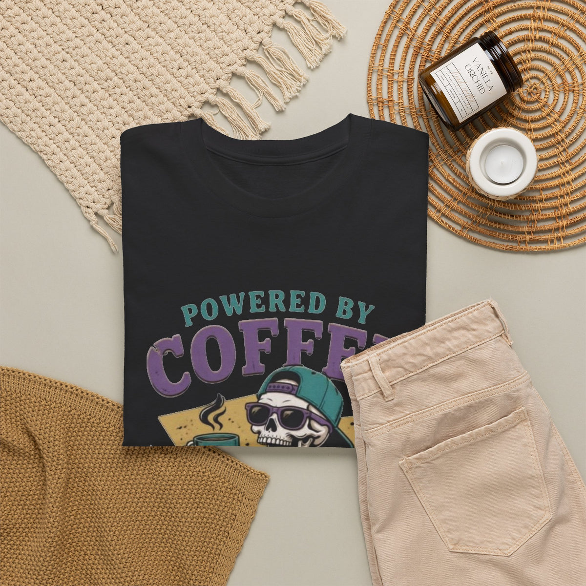 Powered By Coffee And Chaos Graphic T Shirt Men's Heavy Cotton Tee