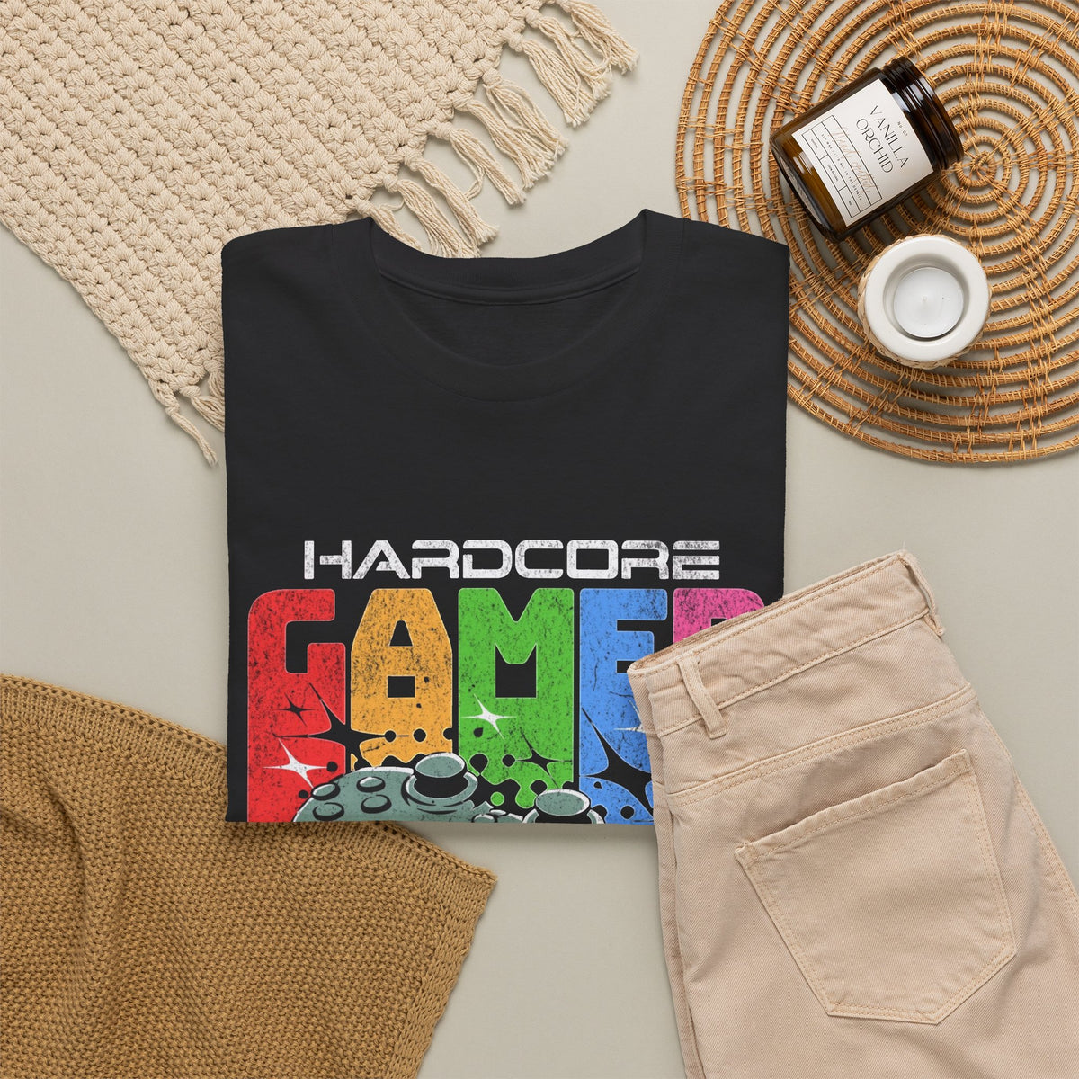 Hardcore Gamer For Life Graphic T Shirt Men's Retro Heavy Cotton Tee