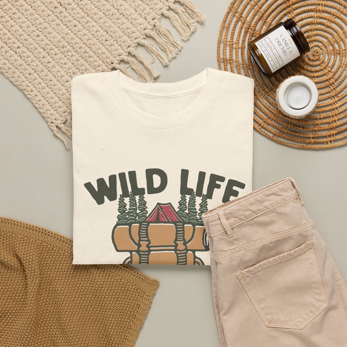 Wild Life Outdoor Camping Graphic T Shirt Men's Heavy Cotton Tee