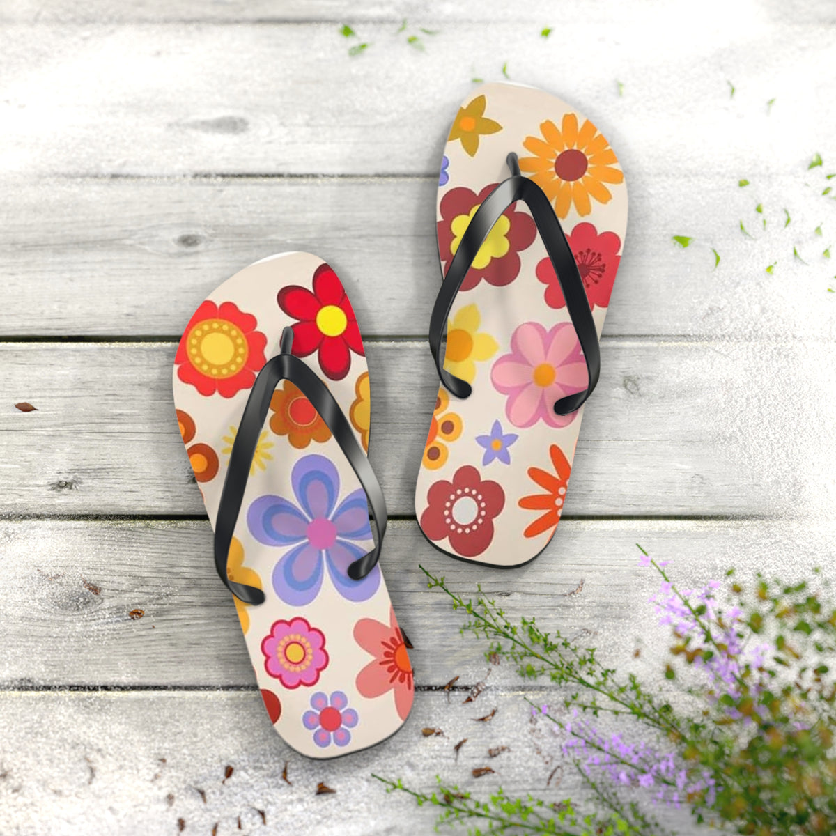 Waves And Sun Sandals Groovy Summer Flip Flops Slides BRAND NEW