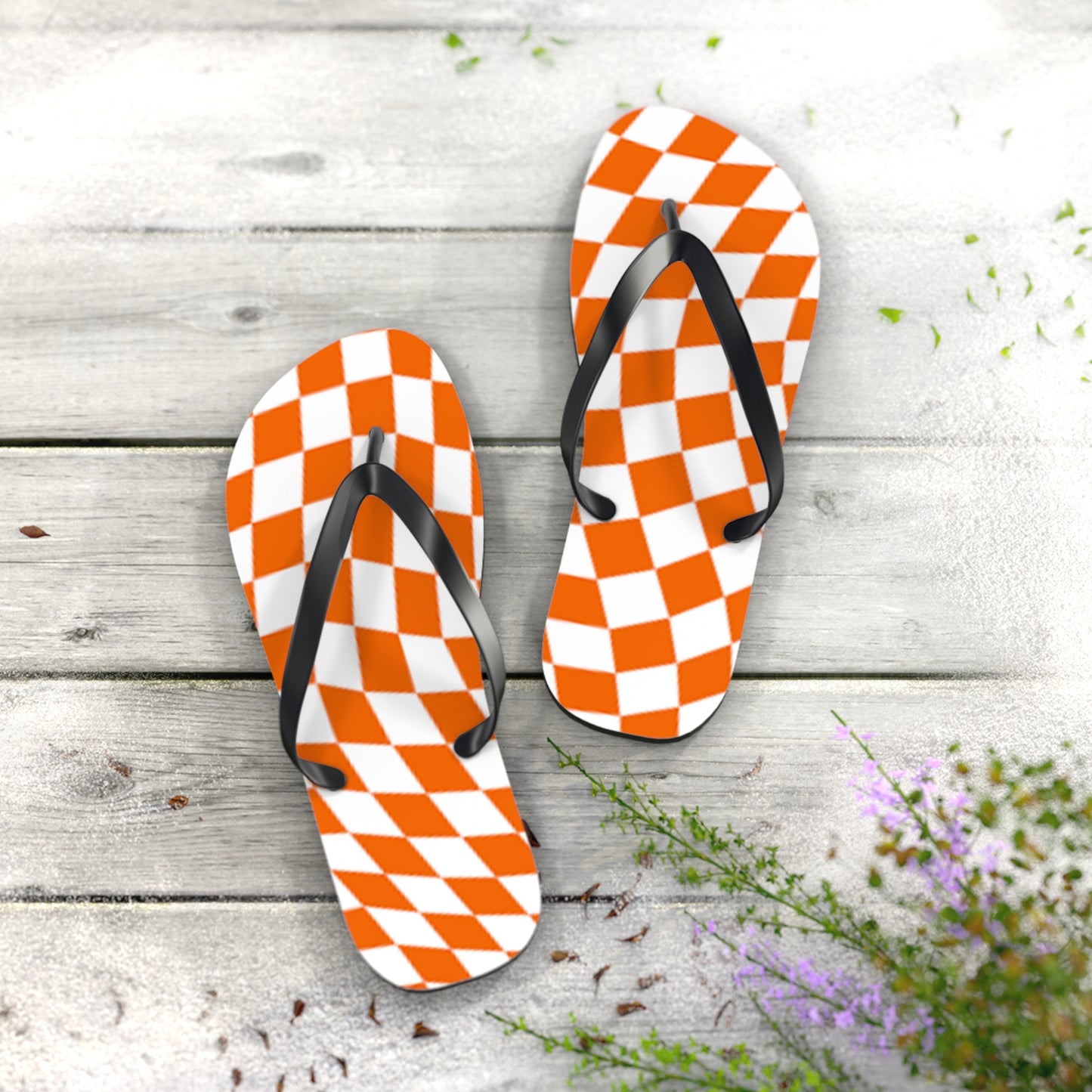 Orange Checkered Wavy Sandals, Beach Shoes, Vacation Flip Flops, Pool Slides