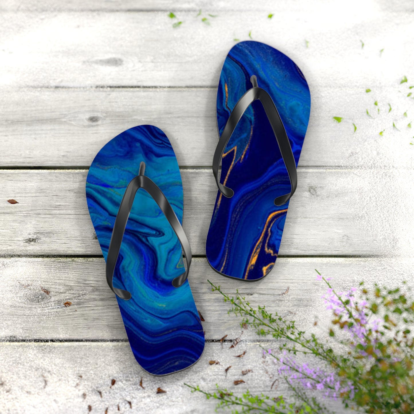 Blue Marble Flip Flops, Sandals Slides, Summer Footwear, Brand New