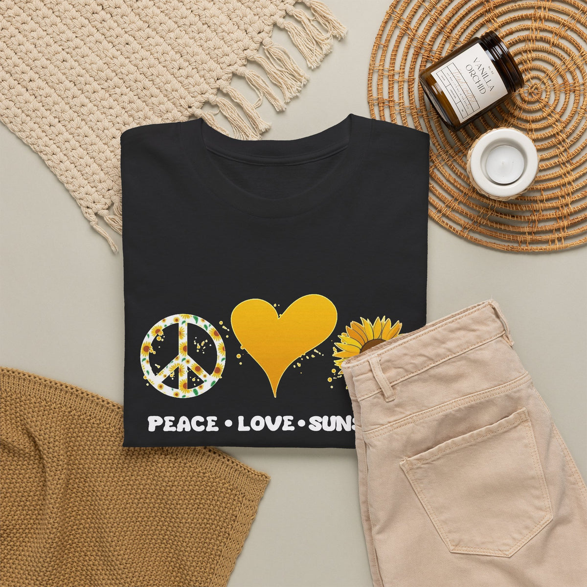 Peace Love And Sunshine Graphic T Shirt Men's Heavy Cotton Tee