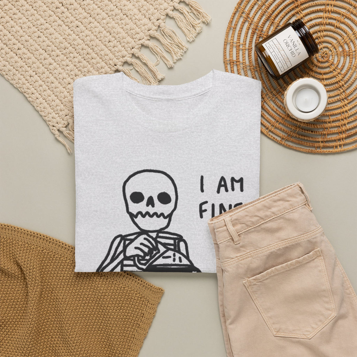 Skeleton I Am Fine Graphic T-Shirt Men's Tee Funny