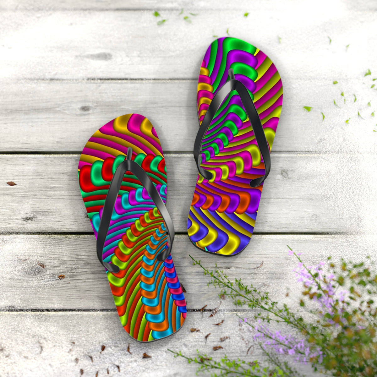 Groovy Tie Dye Flip Flops, Sandals Slides, Summer Footwear, Brand New