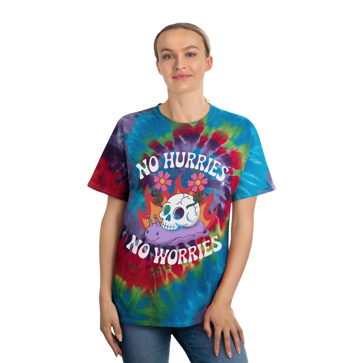 No Hurries No Worries Graphic T Shirt Vintage Tie-Dye Tee, Spiral