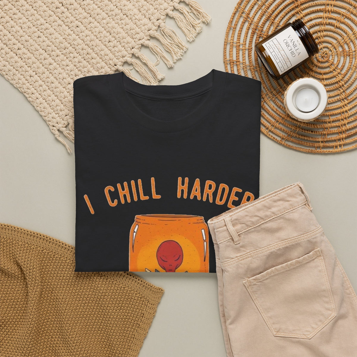 I Chill Harder Than You Party Graphic T Shirt Men's Aliens Heavy Cotton Tee