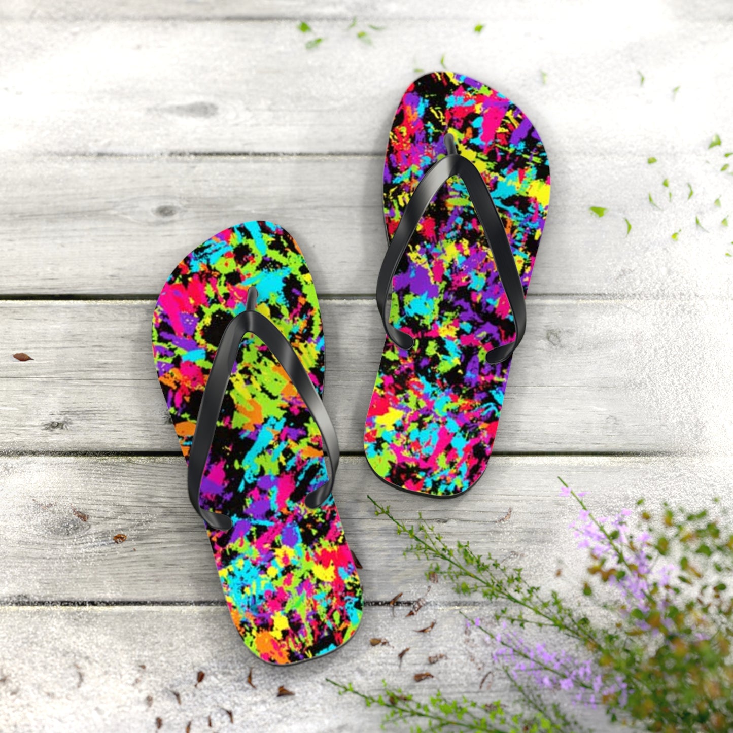 90s Retro Paint Flip Flops, Sandals Slides, Summer Footwear, Brand New