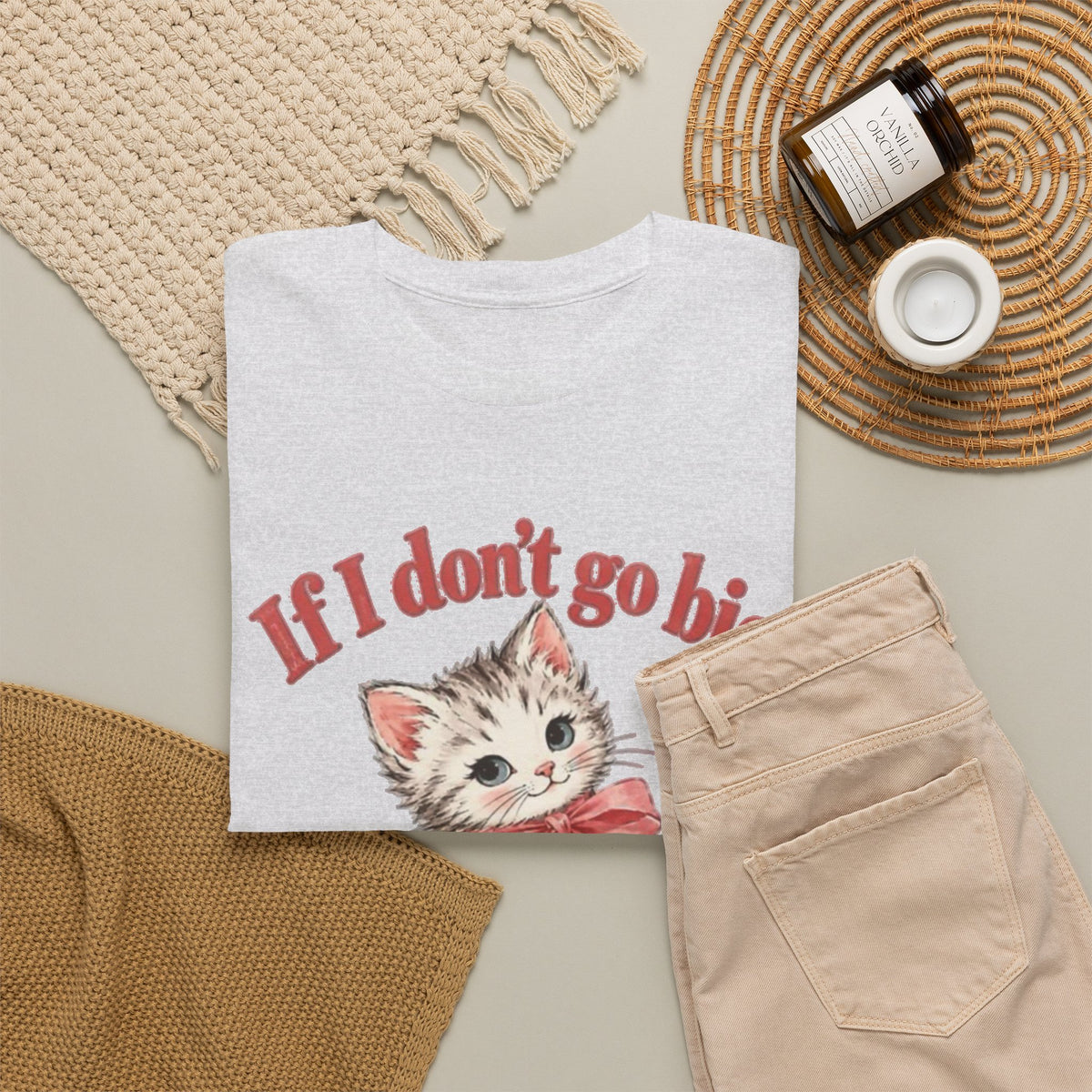 If I Don't Go Big Can I Go Home Cat Graphic T-Shirt Funny Men's Tee