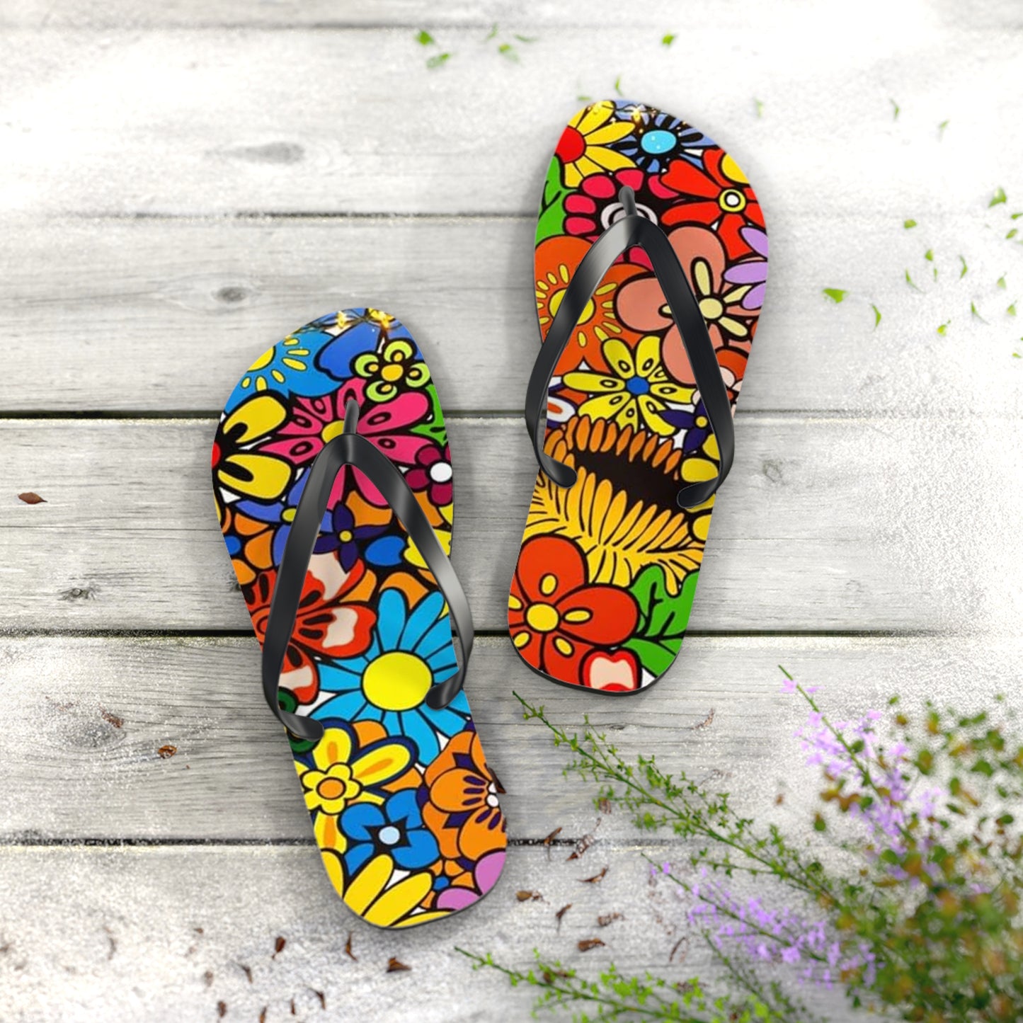 Waves And Sun Sandals Groovy Vibes Summer Flip Flops Slides BRAND NEW