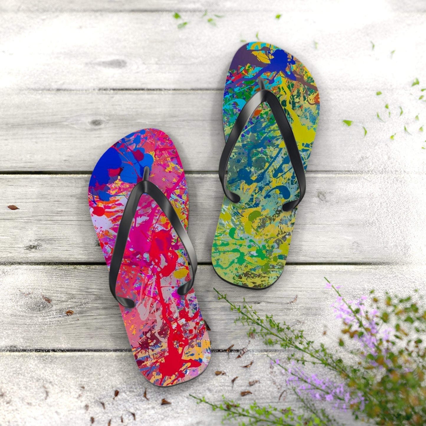 Paint Splatter Beach Sandals, Slides for Summer, Flip Flops, Water Resistant