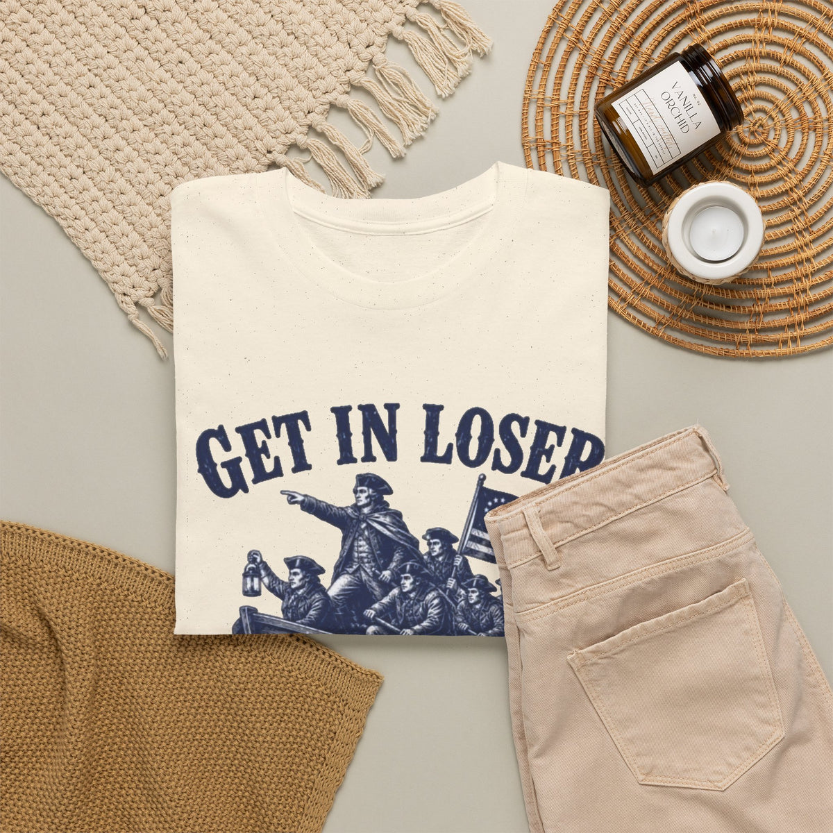 Get in Loser Were Crossing The Delaware Graphic T Shirt Men's Heavy Cotton Tee