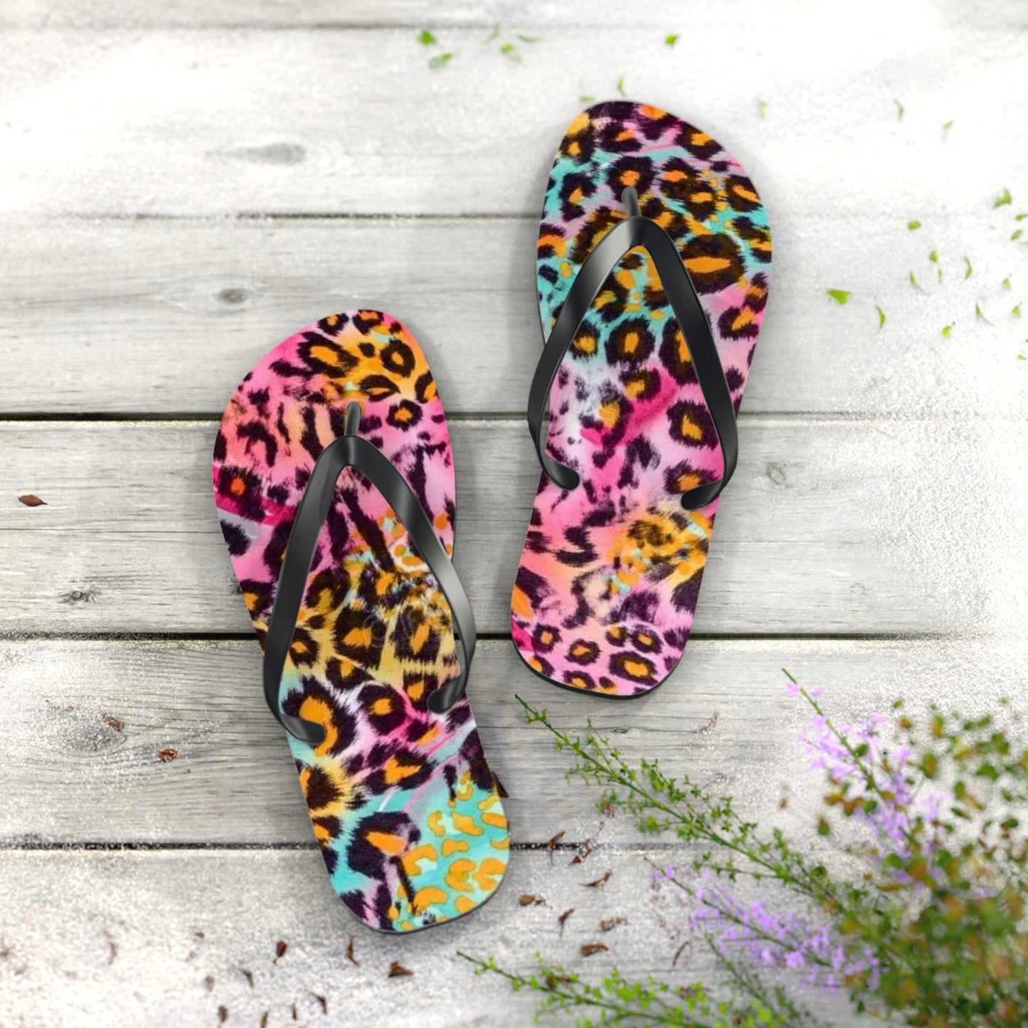 Pink Cheetah Beach Sandals, Slides for Summer, Flip Flops, Water Resistant