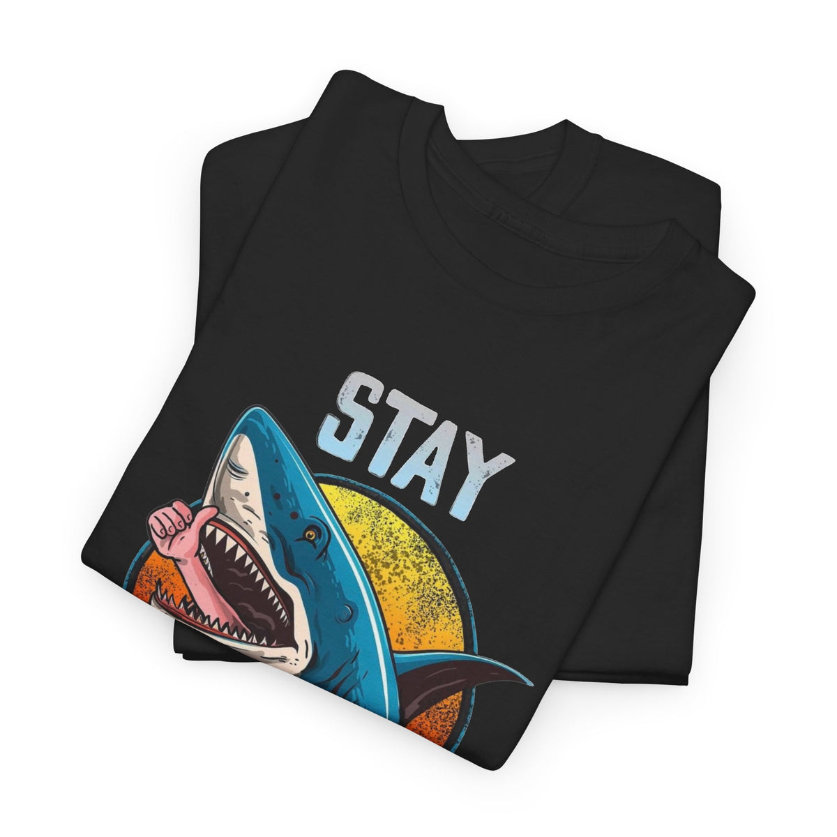 Shark Attack Stay Positive Graphic T Shirt Men's Heavy Cotton Tee