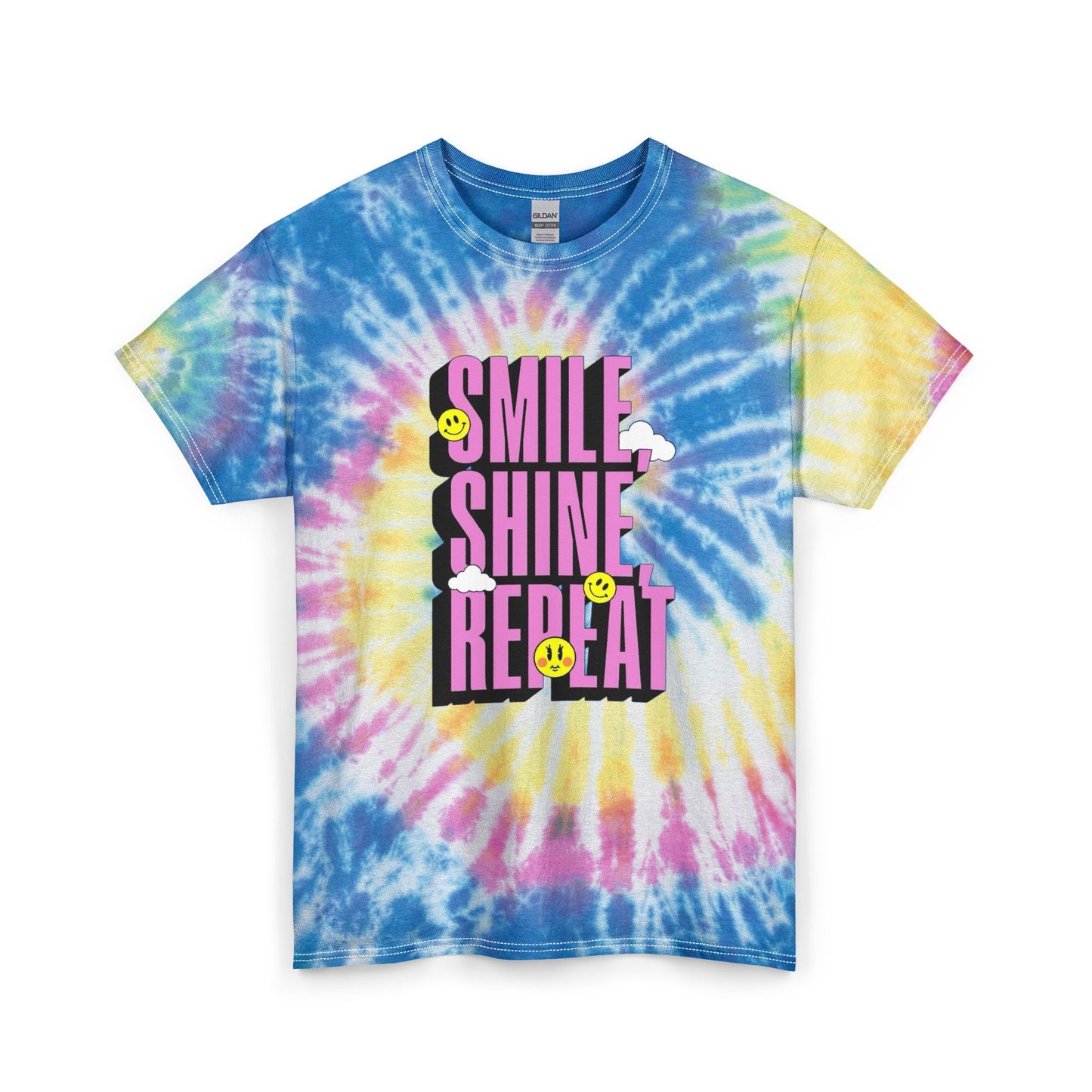 Smile Shine Repeat Graphic T Shirt Unisex Tie Dye Cotton Tee Gift