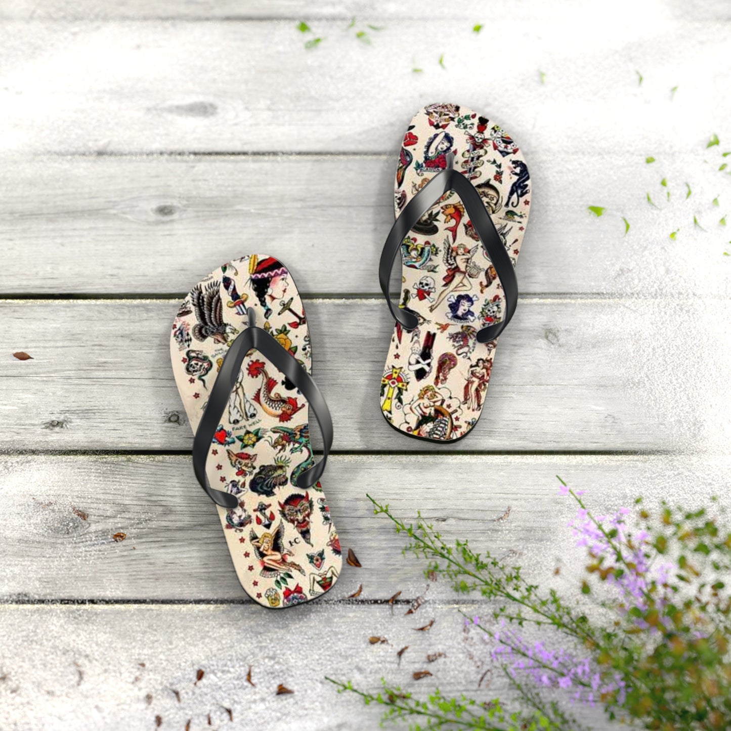 Sailor Jerry Tattoos Sandals, Beach Shoes, Vacation Flip Flops, Pool Slides