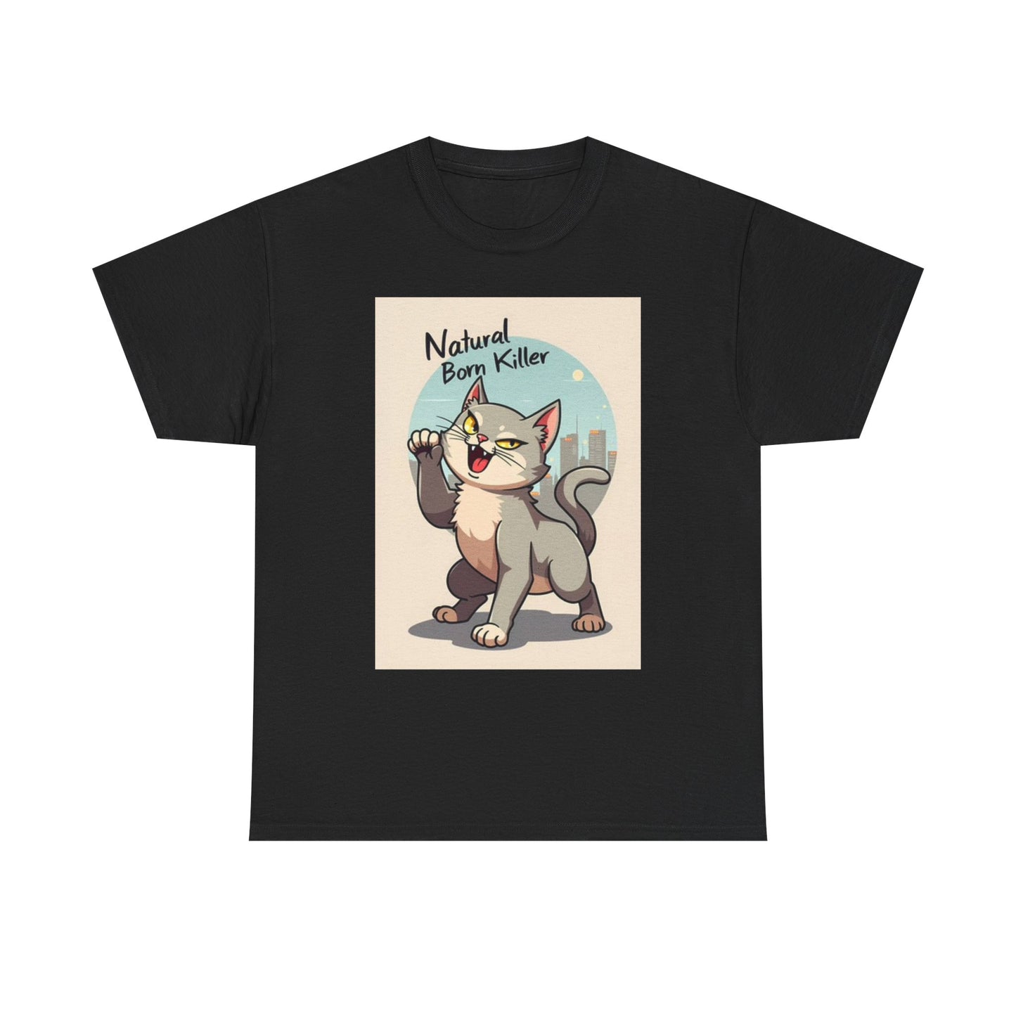 Natural Born Killer T Shirt Funny Cat Graphic Jokes Unisex Heavy Cotton Tee