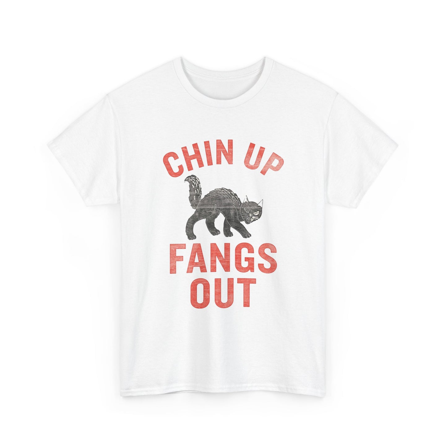 Chin Up Fangs Out Black Cat Graphic T Shirt Adult NEW