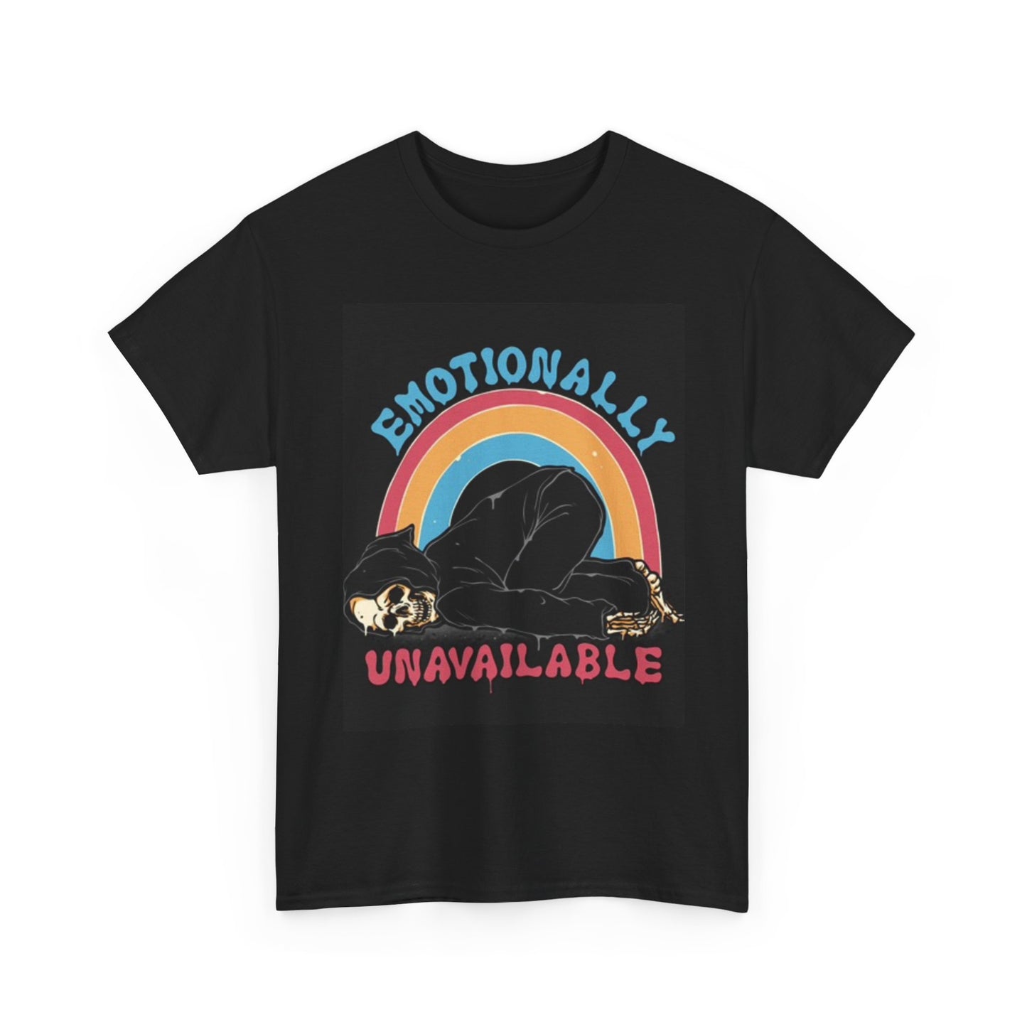 Emotionally Unavailable Shirt Funny Rainbow Skeleton Unisex Heavy Cotton Tee