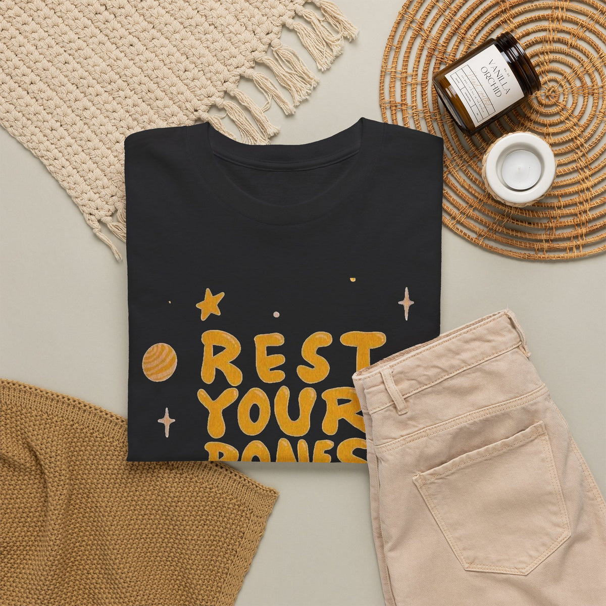 Rest Your Bones Cat Graphic T Shirt Men's Heavy Cotton Tee