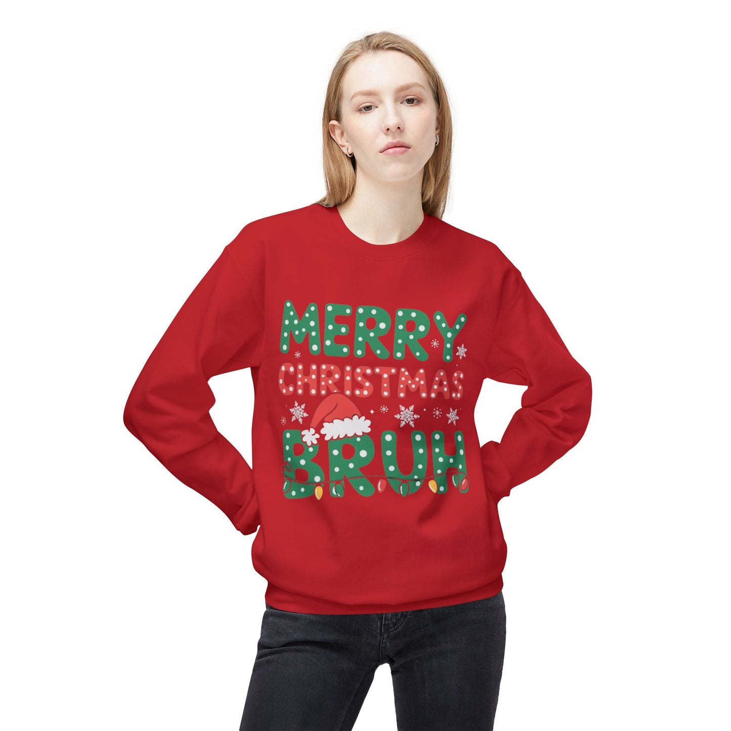 Merry Christmas Bruh Funny Sweater NEW Unisex Fleece Crewneck Sweatshirt