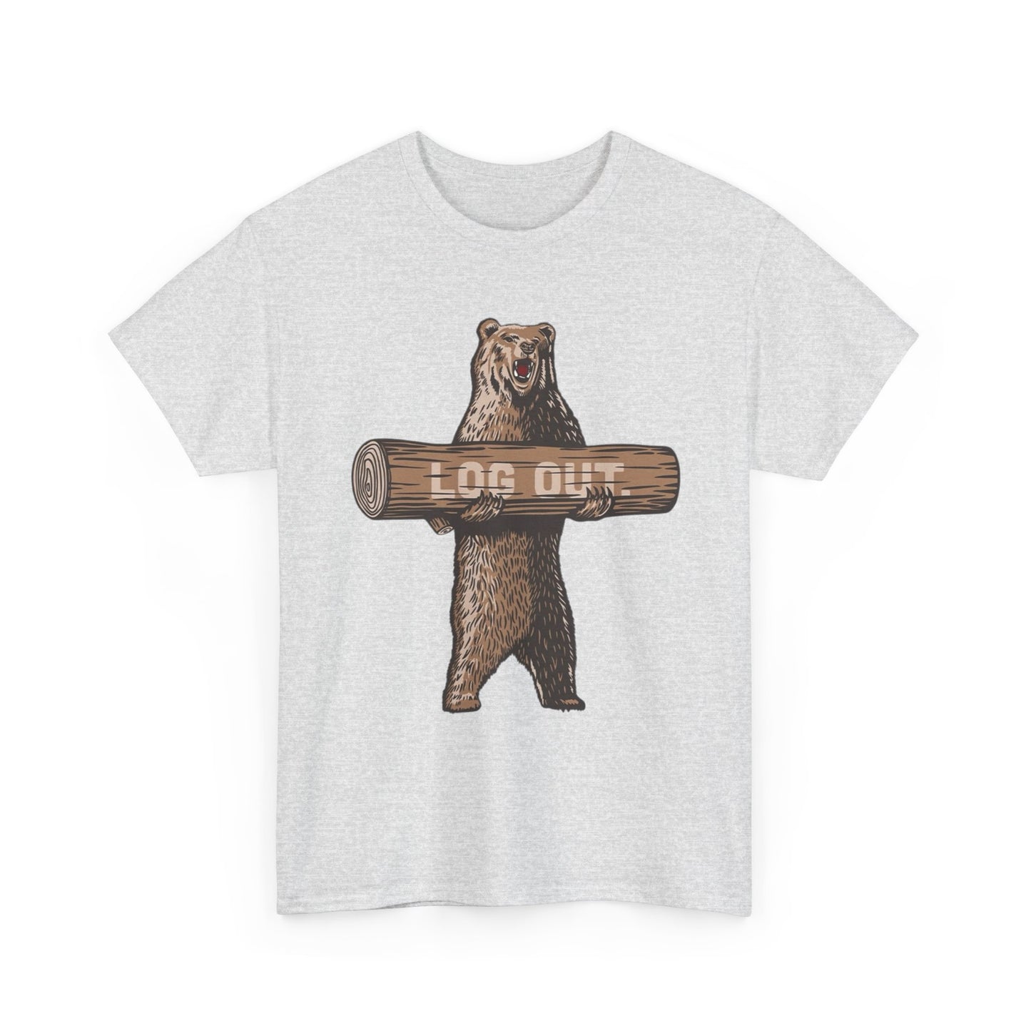 Log Out Bear Vacation Camping T Shirt Graphic Men's Heavy Cotton Tee